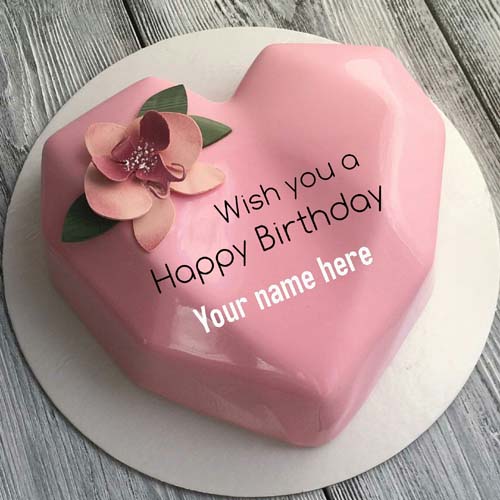 Strawberry Flavor Heart Birthday Cake With Name 