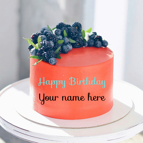 Orange Blueberry Birthday Cake With Name For Daddy