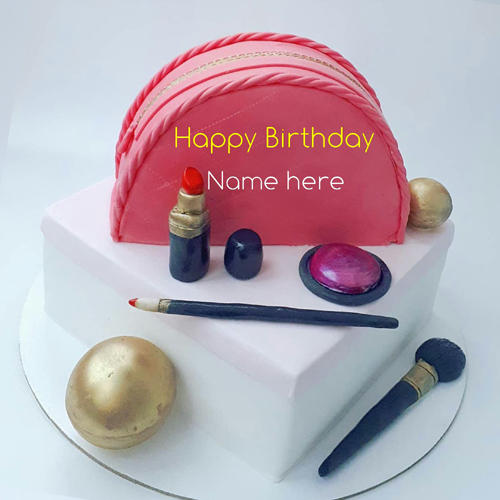 Write Name On Birthday Cake With Makeup Kit For Wife 