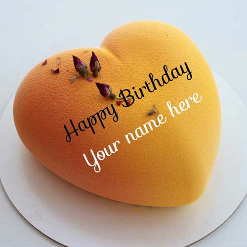 Write Name On Heart Shaped Mango Flavor Birthday Cake
