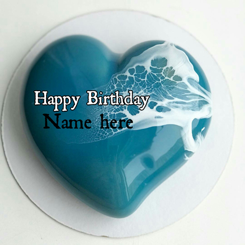  Blue Color Heart Shaped Birthday Cake With Name On It