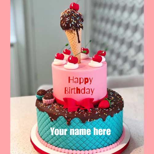 Double Layer Beautiful Birthday Wishes Cake With Name