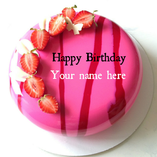 Strawberry Birthday Cake With Name For Dear Mother