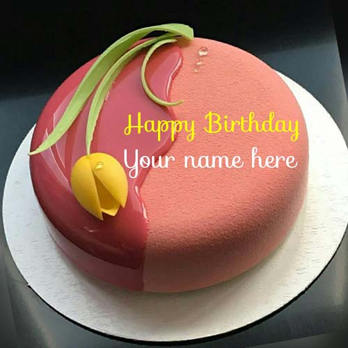 Peach Flavor Yummy Velvet Birthday Cake With Name