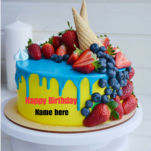 Write Name On Birthday Cake With Fruit Toppings