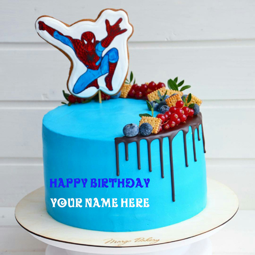 Spider man Birthday Cake With Kid Name On It