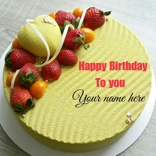 Pineapple Flavor Birthday Name Cake With Strawberry