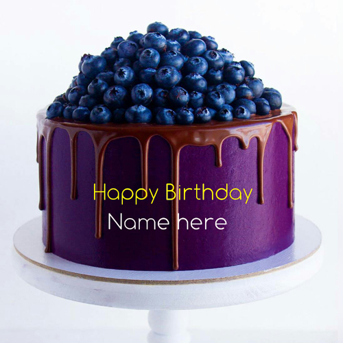 Type Name On Black Current Birthday Cake With Blueberry