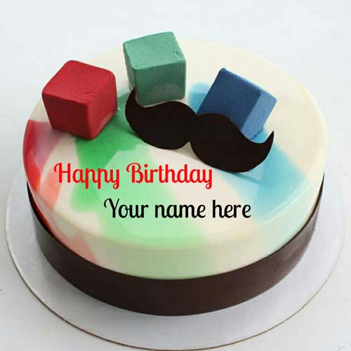 Happy Birthday Name Cake With Mustache For Husband