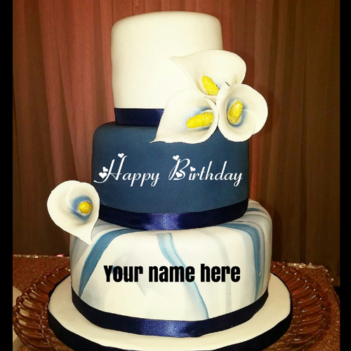 Three Layer Birthday Cake For Husband With Name On It