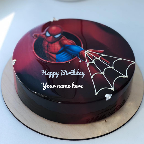 Spiderman Theme Birthday Cake With Name On It Spiderman Theme Birthday Cake With Name On It