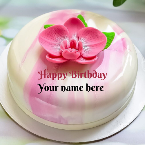 Vanilla Rose Flower Cake With Name For Message