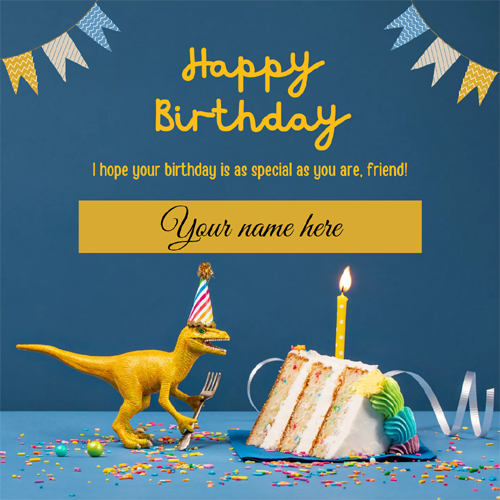 Happy Birthday Dinosaur Theme Greeting Card With Name