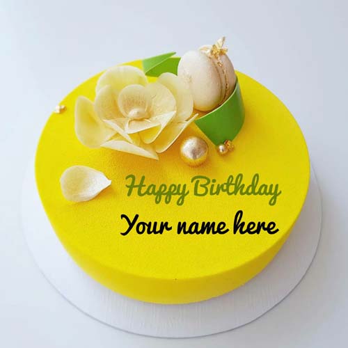 Mango Flavor Birthday Cake With Macaroon On It