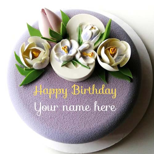 Lavender Happy Birthday Cake With Name On It