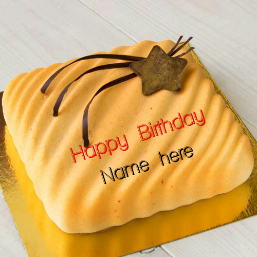 Mango Flavor Square Birthday Name Cake For Husband
