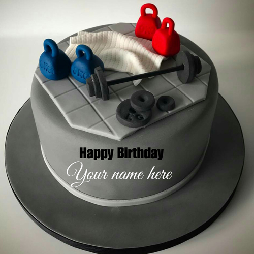 Gym Special Happy Birthday Cake With Name For Trainer