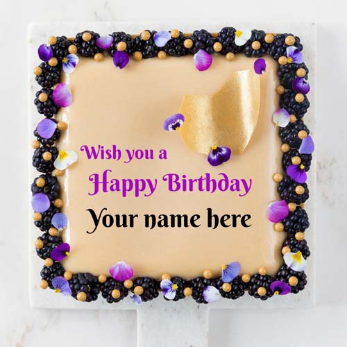 Square Shaped Elegant Birthday Cake With Name On It