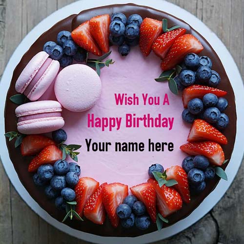 Strawberry Birthday Cake Decorated With Fruit Topping 