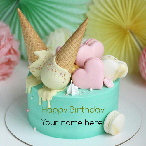 Birthday Cake With Waffle Cone And Heart For Wife