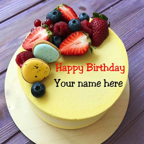 Happy Birthday Cake With Fruit Toppings For Father