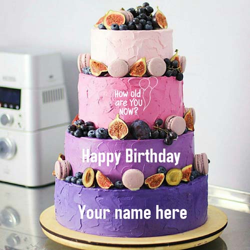 Four Layer Fruit Birthday Name Cake For Husband