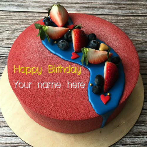 Red Velvet Birthday Cake With Name On It For Friend
