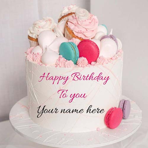 Butter Cream Birthday Name Cake With Macaroons