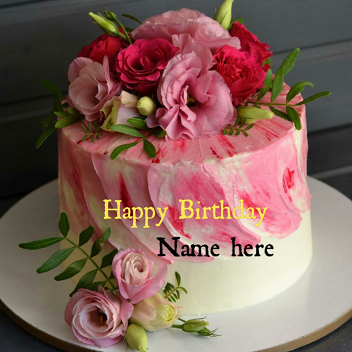 Write Name On Beautiful Rose Flower Birthday Cake