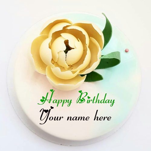 Type Name On Vanilla Cake With White Chocolate Rose